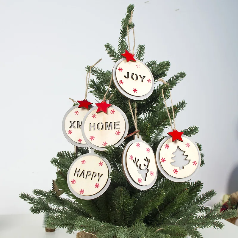 

Creative Christmas Ball Star Wooden Pendants Happy Xmas Home Joy Wood Crafts Xmas Tree Ornaments Christmas Party Decorations