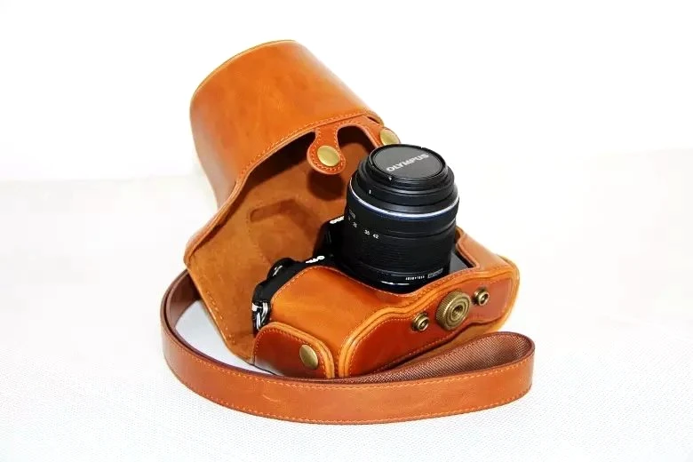 Сумка для камеры из искусственной кожи, чехол для Olympus OM-D EM10 E-M10 с объективом 14-42 мм с плечевым ремнем, защитный чехол - Цвет: Коричневый