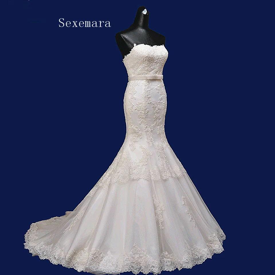 Robe De Mariage без бретелек тепловизор Кружева Русалка vestido de noiva свадебное платье Casamento