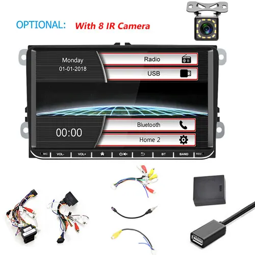 With 12 LED Camera Podofo автомобильный мультимедийный плеер 9 ''автомобильный Радио 2 DIN аудио стерео Android Зеркало Ссылка FM Авторадио с сенсорным экраном Carro Coche для VW - Цвет: With 12 LED Camera