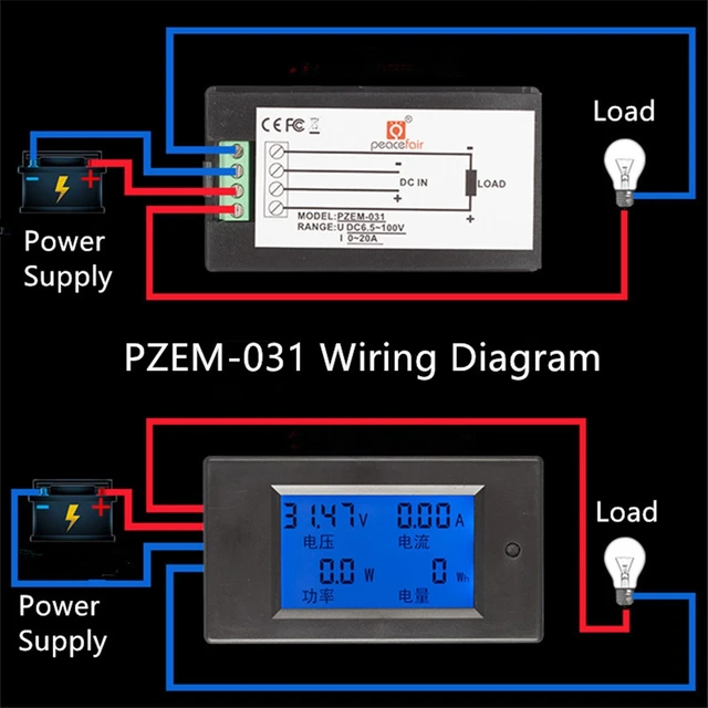 PZEM-051 DC Digital Multifunction Voltmeter Ammeter 6.5-100V 4 IN1 Car  Voltage Tester Amp Watt Kwh Meter With 100A Shunt