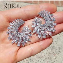RAKOL роскошный белый цвет AAA кубического циркония цветок свадебные серьги гвоздики S для женщин дамы подарок на день рождения ювелирные изделия RE56305L