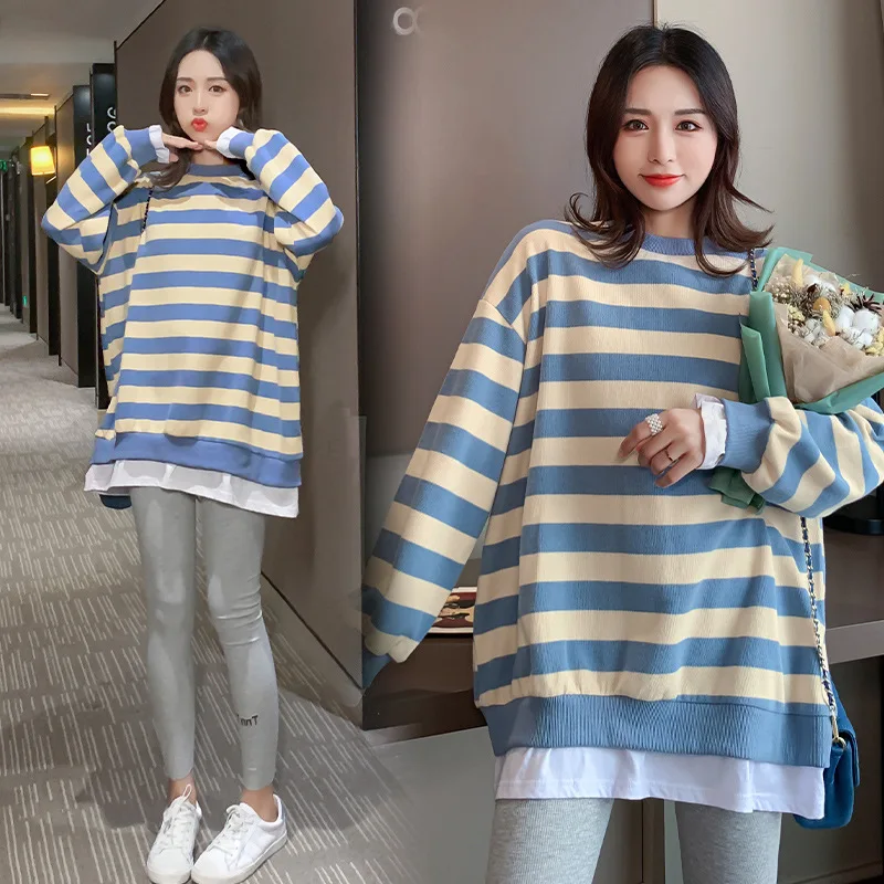 

Pregnant Women Autumn Clothing Dress Fashion Models Mock Two-Piece Joint Long Sleeve Skirt Loose-Fit Spring And Autumn 2019 New