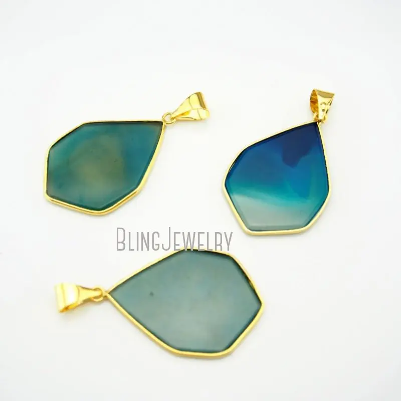 

PM11778 Blue Agate Geometry Pendant Gold Bezel Or Silver Plated Layered