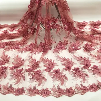 

Madison African Lace Fabric 2019 High Quality Lace Wine Nigerian French Lace Fabric With Stones 5yards African Wedding Lace