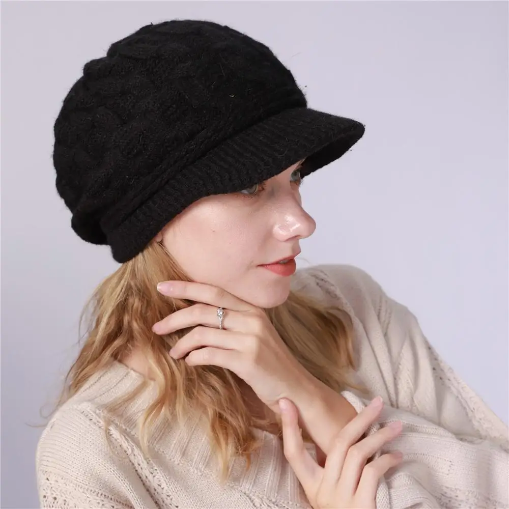 2 Crochet Hat Теплая Шапка-бини из кроличьего меха, женские зимние шапки для женщин, одноцветные шапки Skullies, женская шапка Snapback, теплая вязаная шапка - Цвет: 2 Crochet Hat