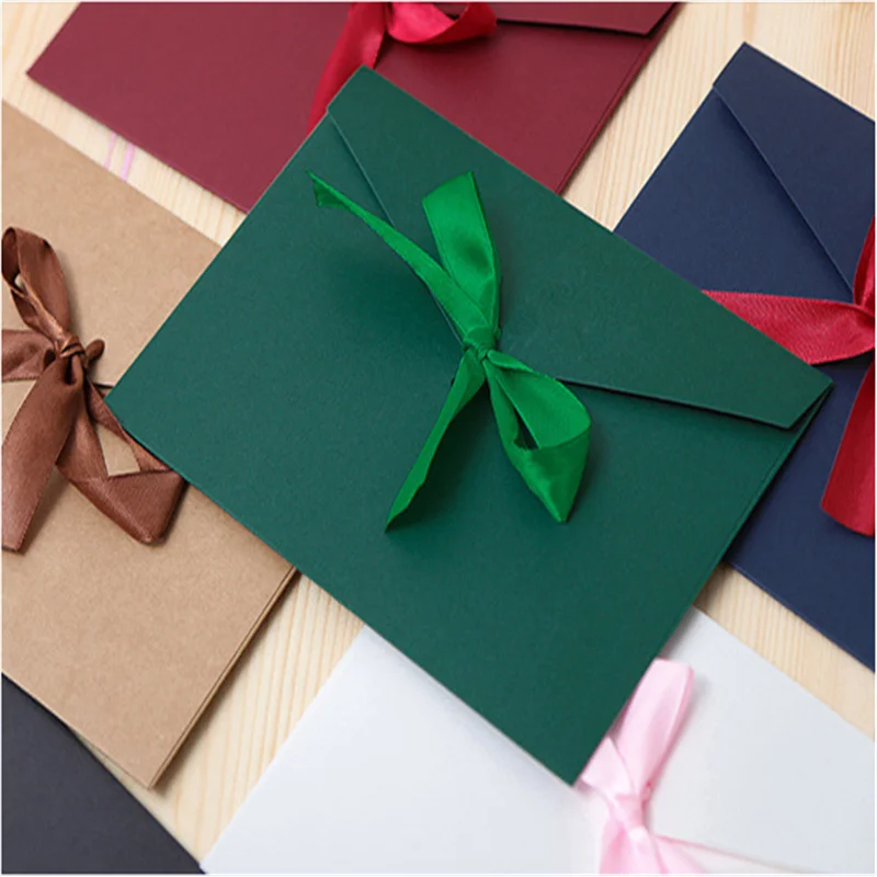 1/5pcs Classical Black Vintage Ribbon Pearl Paper Envelope 4 Colors Kraft Envelope for Wedding Invitation Envelope Gift Envelope