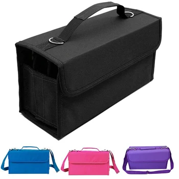 

80 Slots Large Capacity Folding Marker Pen Case Art Markers Pen Storage Carrying Bag Durable Sketch Tools Organizer Blue