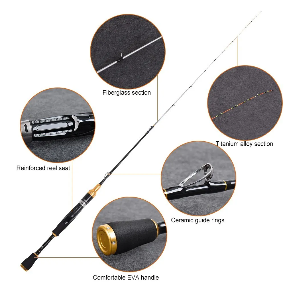 

1M 2 Sections Lightweight Raft Boat Fishing Rod Titanium Tip Fiberglass Fishing Pole Fishing Rod