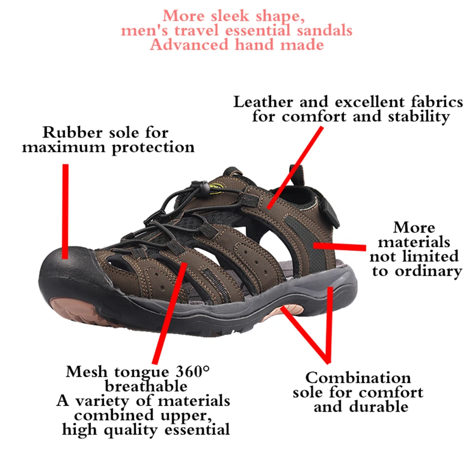 GRITION/мужские уличные треккинговые сандалии; спортивные походные коричневые сандалии; быстросохнущая пляжная обувь; защитный носок; пляжные сандалии; большие размеры