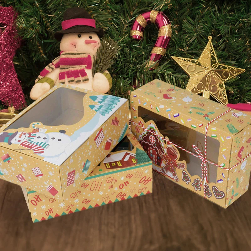 3Pcs Large Size Christmas Candy Cookie Kraft Paper Box With