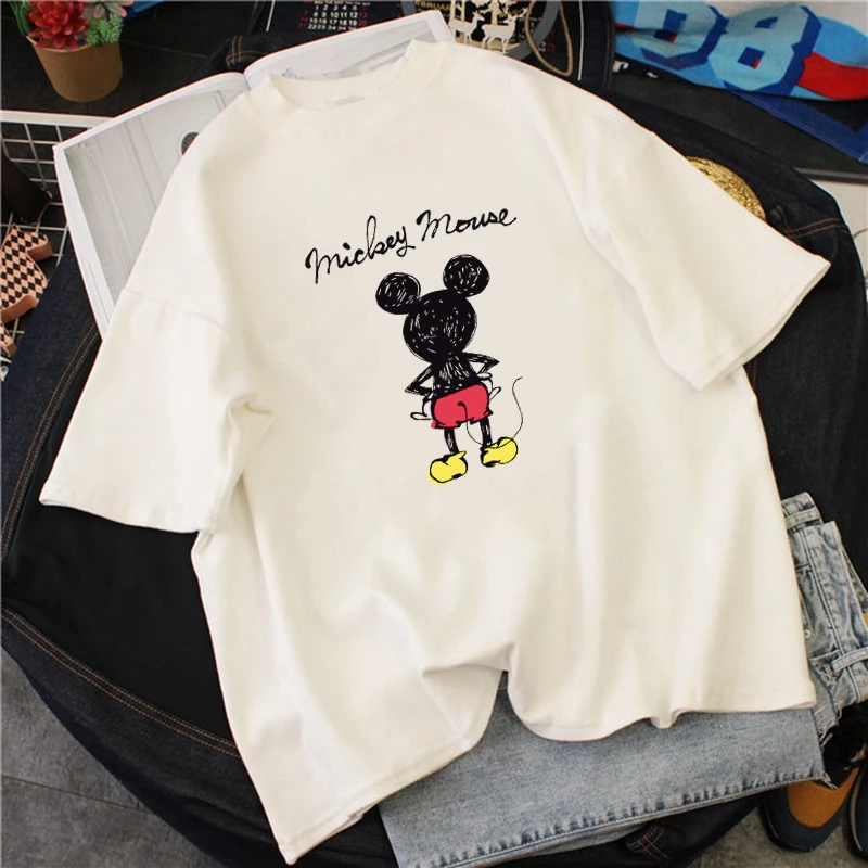 Oversized Tops Women's T-Shirt Summer Half Sleeve Korean Fashion Cartoon Printed Cotton Graphic T Shirt Kawaii y2k Woman Clothes | Женская