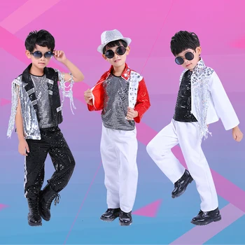 

2019 Children's jazz dance sequins costumes for boys Hip-hop cheerleading performance clothing street dance drums show clothing