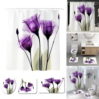 

1 /3 /4 Pieces/set Of Anti-slip Bathroom Shower Curtain And Base Carpet And Lid Toilet Lid And Bathroom Mat For Tables Bedrooms