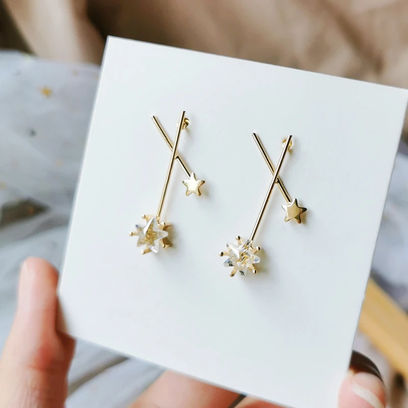 

AOMU Korean Design Cross Big and Small Pearl Flower Crystal Star Cute Stud Earrings for Women Girl Party Wedding Jewelry Gift