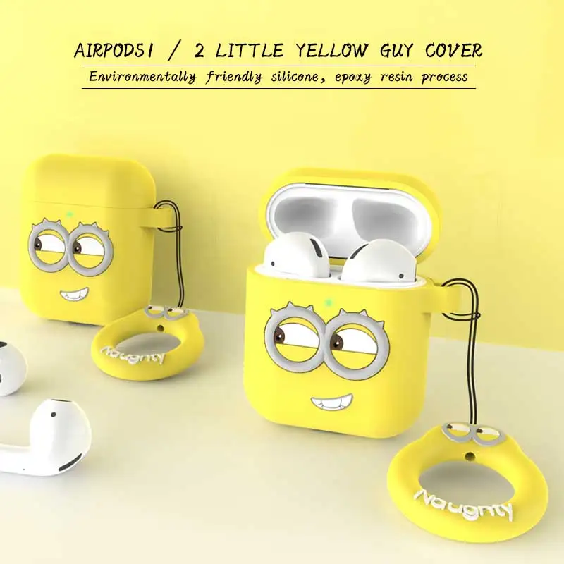 

Cartoon Little Yellow Man Bluetooth Earphone Silicone Case For AirPods 2 1 Headphone Protective Cover Cute Coque Air pods i12