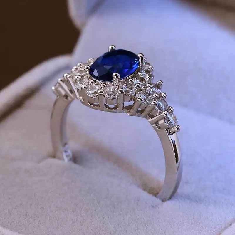 Роскошное женское кольцо с голубым кристаллом и цирконием серебряного цвета, фирменное ювелирное изделие для женщин, обручальное кольцо, подарки