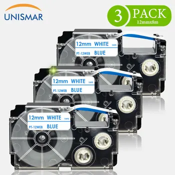 

Unismar 3PK Blue on White Tape XR-12WEB XR 12WEB Label Tape Printer Ribbon Tape Compatible For CASIO Label Maker KL-100 KL-120