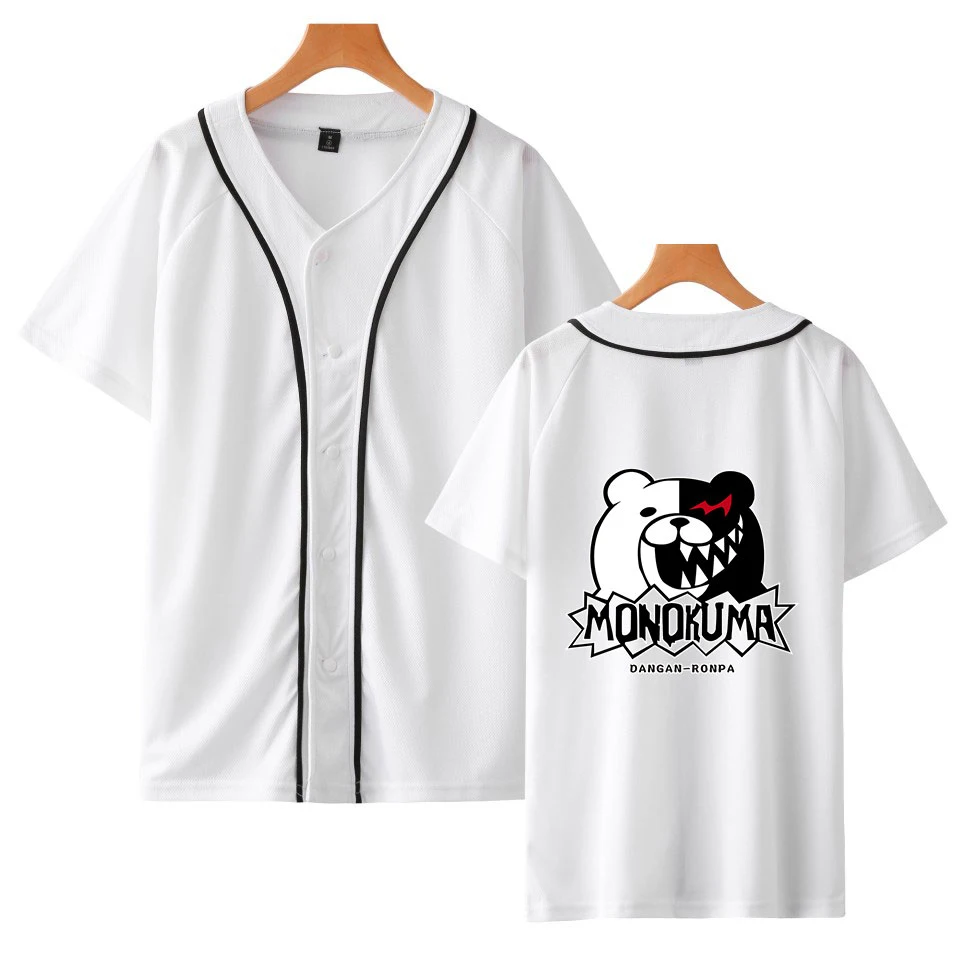 Dangan Ronpa, мужская рубашка, лето, мужские рубашки с коротким рукавом, Harajuku, бейсбольные блузы, рубашки, аниме, мультфильм, моно медведь, игра над