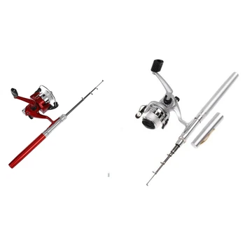 

2 Pcs Portable 5.1:1 Pocket Pen Shape Aluminum Alloy Fishing Rod Pole + Reel Kit, 96.2Cm & 1M