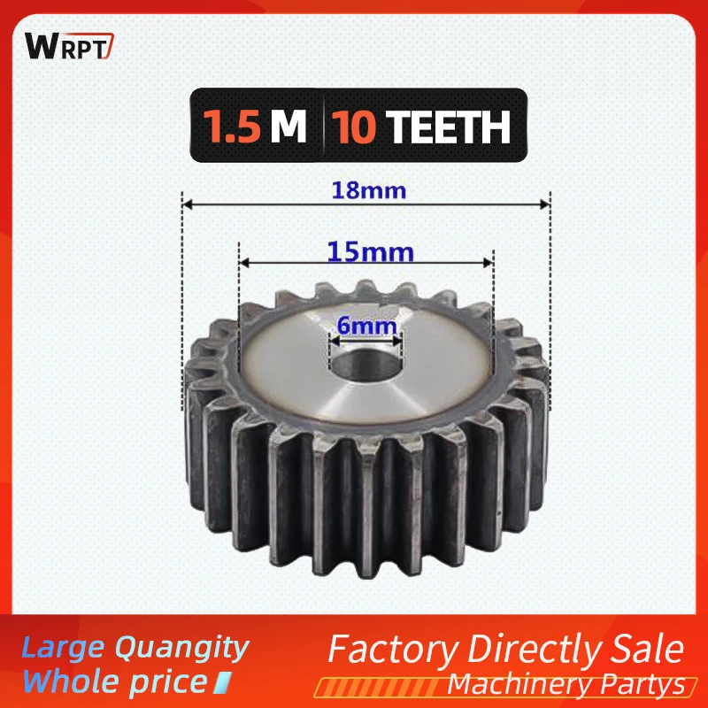 1pcs Spur Gear Pinion 10T 10Teeth Mod 1.5 M=1.5m Bore 6/8mm Right Teeth 45# Steel Positive Gear CNC Rack