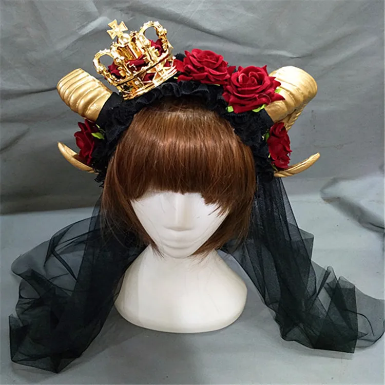 Черные ведьмы вамп Готический рог цветок Корона Hairband Хэллоуин Коктейльные Вечерние женские головные уборы необычные косплей аксессуары для волос