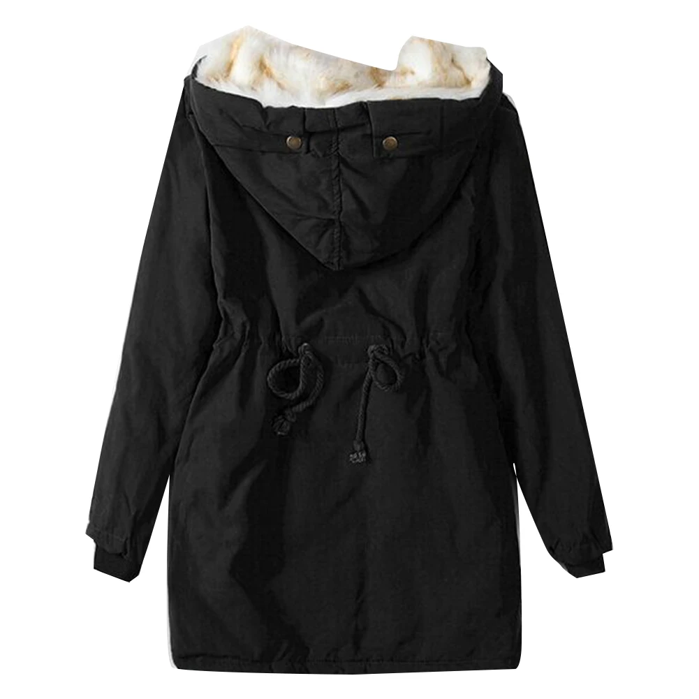 Thicken Winter Quilted Coat Women Long Sleeve Hoodie Paka Zipper Button Casual Women Outwear Warm Parka Fleece chaquetas