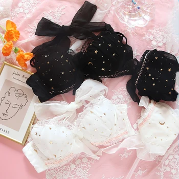 

Sexy Japanese Sweet Lovely Starry Sky Lolita Push Up Underwire Bra & Panties Lingerie Set Young Girl Bandge Bow Underwear Set