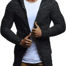 Осеннее длинное пальто с капюшоном и свитер, мужской кардиган свитера модные Повседневное Пальто зимние длинные худи, свитеры мужской теплая верхняя одежда