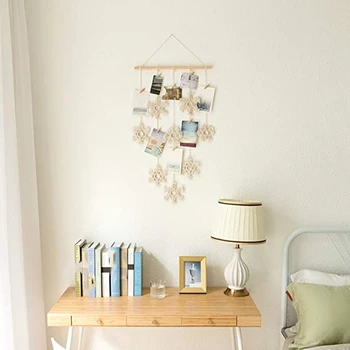 

Macrame Wall Hanging Boho Home Decor Snowflake Photo Hanging Display Ornaments Christmas Bedroom Living Room Dorm Office