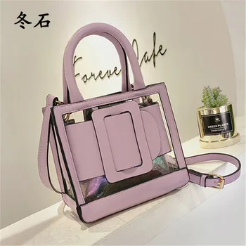 

2020 Summer New Fashion Women's Transparent Square Sling Bag Pu Leather Women's Shoulder Messenger Bags Portable Sweet Lady Bag