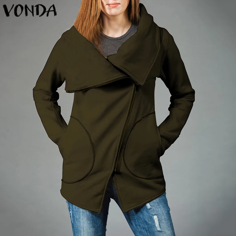 

Autumn Winter Short Type Jackets For Women VONDA Woman Fashion Irregular Overcoat Female Casual Loose Solid Color Coats Oversize