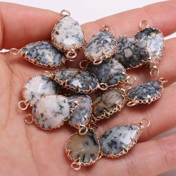 

3Pieces Stone Charms Water Drop Shape Section Semi-precious Stones Lace 13x26mm Connectors for Jewelry Making DIY Necklace