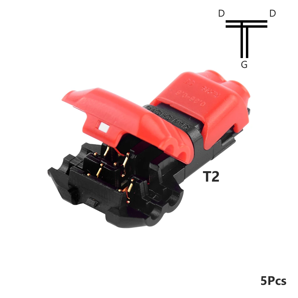 Red T shape 2Pin 5 шт. быстроразъемный проволочный замок на скотче разъем проводки для 1 Pin 2 Pin 22-18AWG светодиодные полосы провода автомобильные аудио Кабельные Наконечники Обжимные - Цвет: Red T shape 2Pin