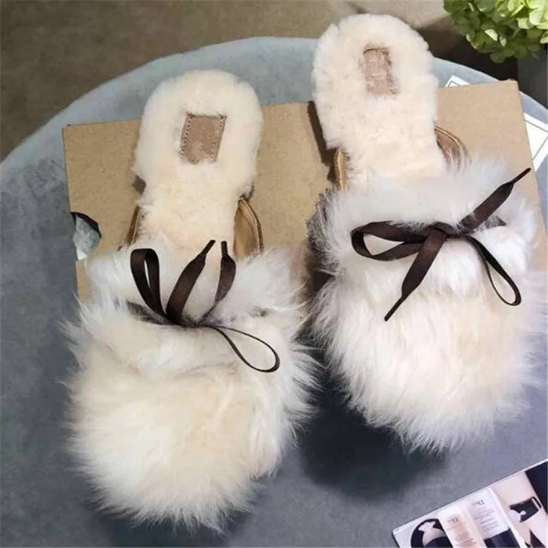 Warm Winter Flats Lace Up Loafers Warm Fur Flats Sheep Wool Shoes Round Toe Women Shoes Comfort Casual Single Female Shoes