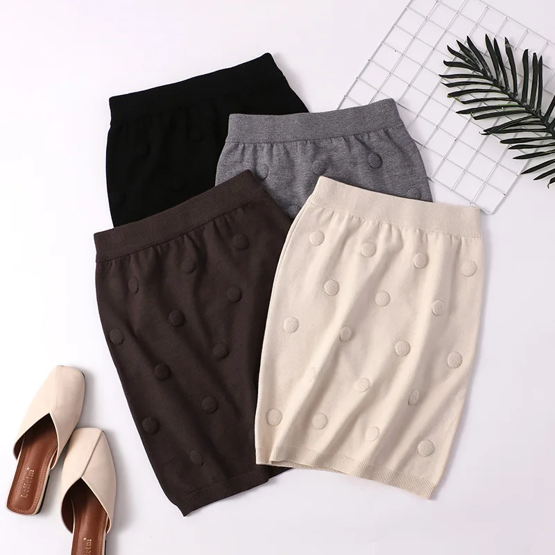 

Knitted female skirt three-dimensional polka-dot skirt high waist slim package hip skirt was thin casual skirt women