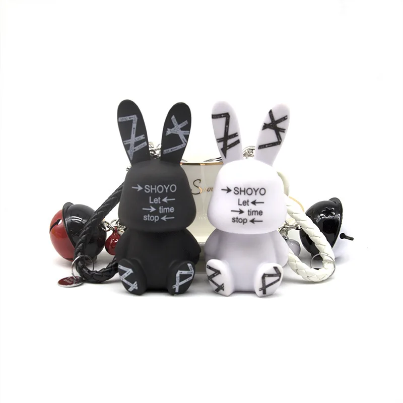 

Lovely cartoon bullfight rabbit key button bell leather rope key button small gift car hang-up couple key children's toy