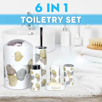 

6 Pcs/Set simple style Plastic Bathroom Toiletries Lotion Bottle Toothbrush Holder Cup Soap Dish Toilet Brush Trash Can