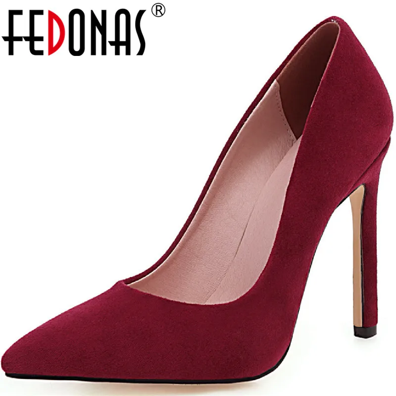 

FEDONAS 2020 Suede Leather Women Shoes Shallow High Heels Pumps Wedding Night Club Elegant Summer Sexy New Arrival Shoes Woman