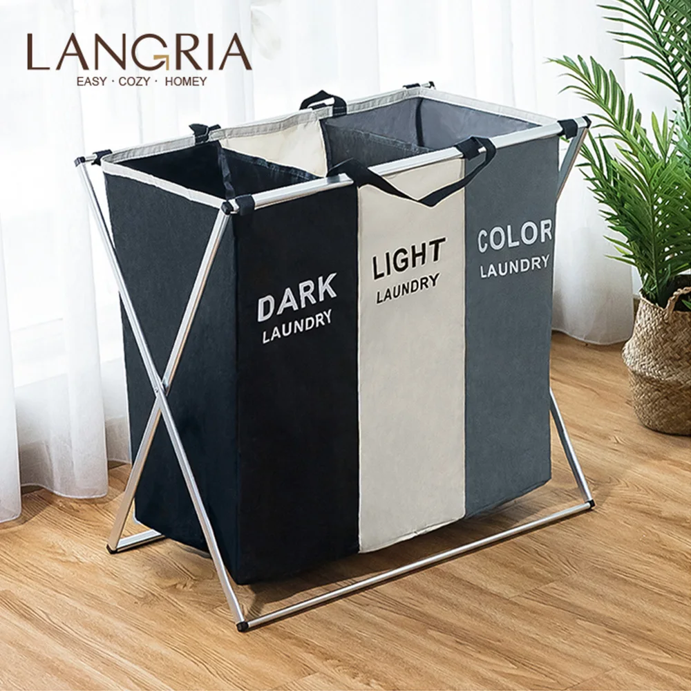 

LANGRIA Foldable Dirty Laundry Basket Organizer 1/2/3 Sections Large Basket Hamper For Laundry Foldable Wash Clothes Laundry Bag