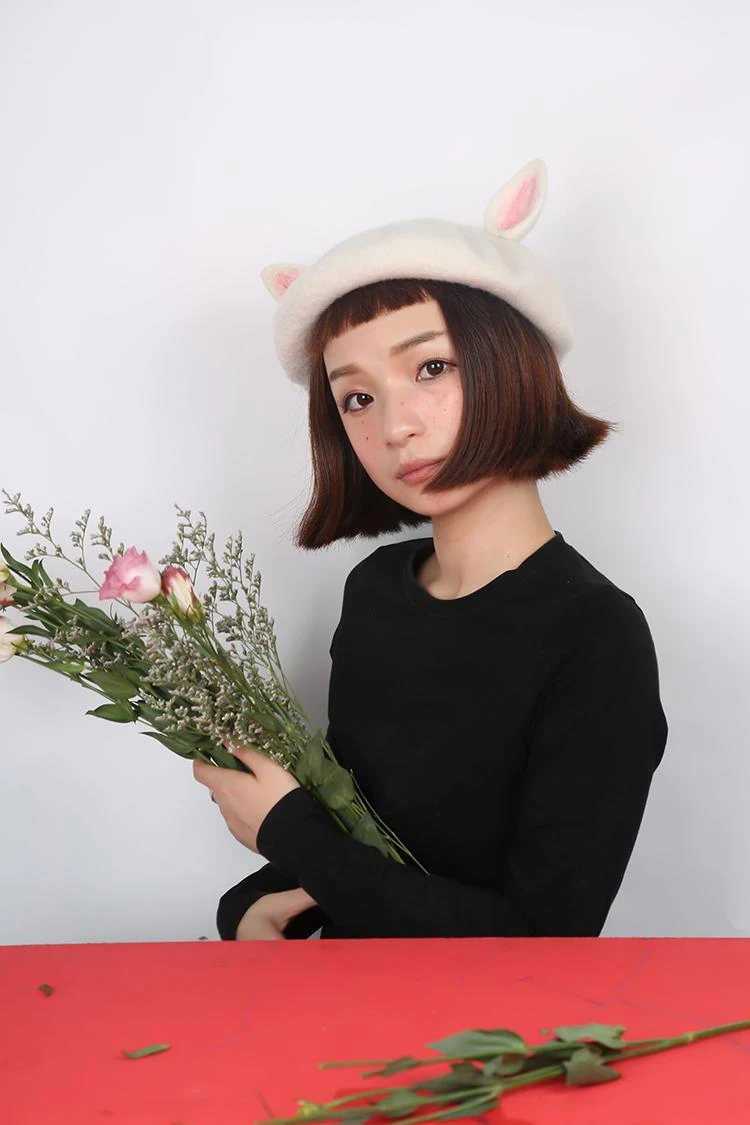 Милые береты с кошачьими ушками; женские белые зимние; вязанные; шерстяные фетровые женские шапки; креативная шляпа для художника; подарок на день рождения; берет ручной работы