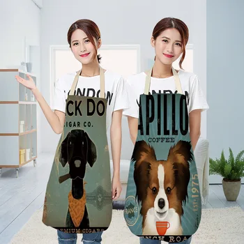 

Cotton Linen Apron Dog Printed Kitchen Aprons Dinner Party Cooking Bib Funny Cleaning Apron For Women and Men