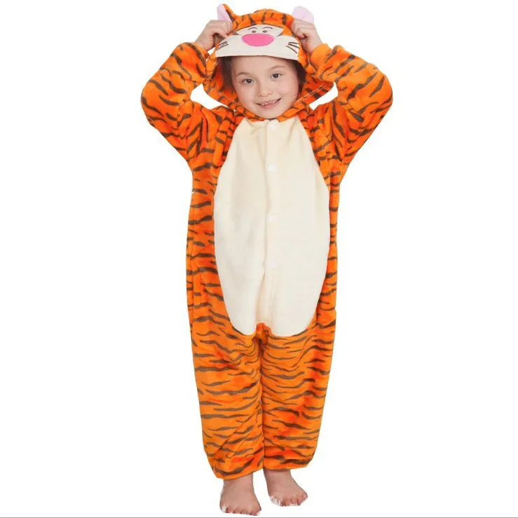 Flannel Kigurumi Children Pajamas Set Winter Hooded Animal Unicorn Pikachu Stitch Kids Pajamas For Boys Girls Sleepwear Onesies - Цвет: C