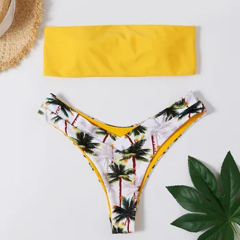 

Summer women's swimsuit coconut palm print sexy bikini swimsuit split swimsuit