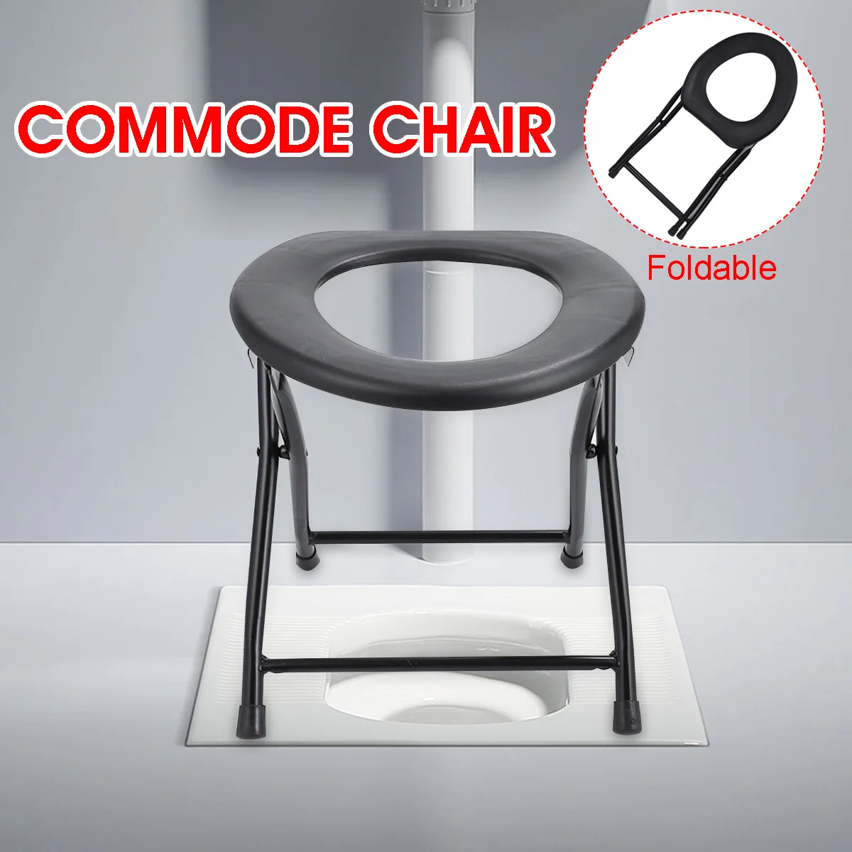 Foldable Camping Chair Portable Toilet Bathroom Stool Seat Mobile Commode Chair Medical Bedside Potty Chair For Elderly Pregnant