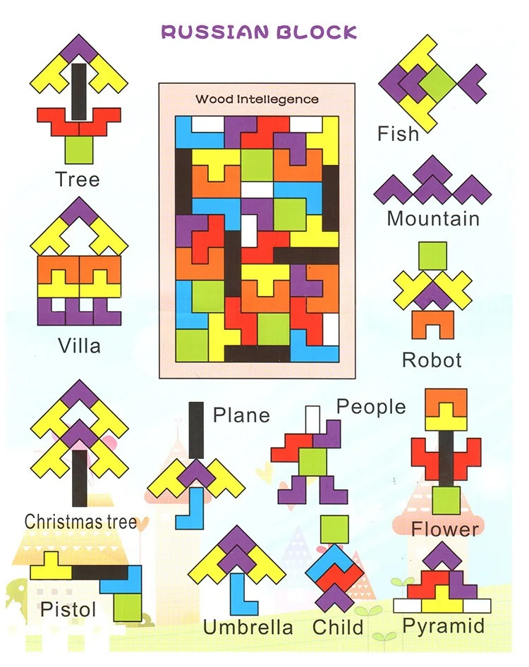 3D Colorf Деревянные Пазлы настольные Игрушки Tangram головоломка Пазлы для детей тетрис игра Развивающие игрушки для малышей деревянный подарок