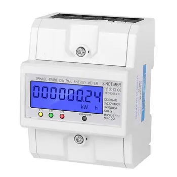 

SINOTIMER DDS024R RS485 Modbus Rtu DIN Rail 3 Phase 4P Electronic Wattmeter Power Consumption Energy Meter with LCD Backlight