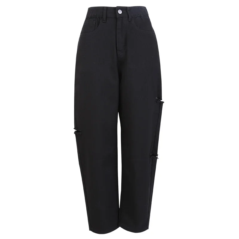 Женские свободные неэластичные джинсы LEIJIJEANS, черные джинсы до щиколотки с высокой посадкой и разрезами по бокам, новая повседневная модель 9123 большого размера - Цвет: black 9123