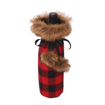 

Butterfly Knot Hairball Red And Black Lattice Wine Set/ChristmasWine Bottle Bag/Christmas Home Decor/Christmas Wine Bottle Set