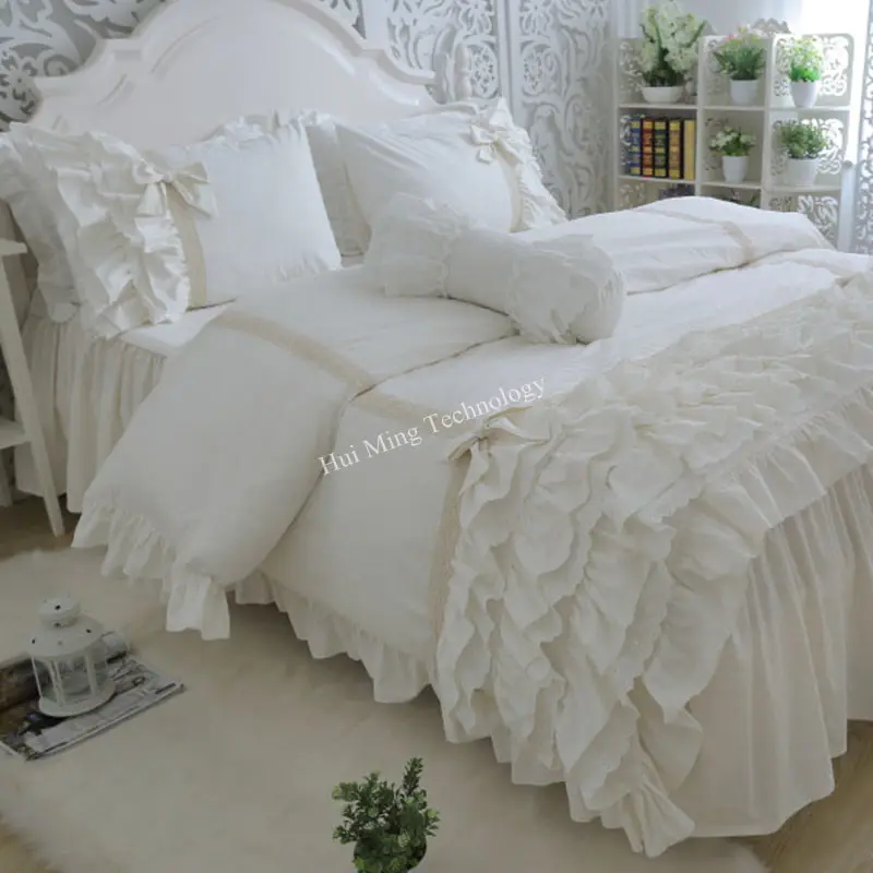 

Amazing luxury bedding set cake layers embroidery ruffle lace duvet cover bed sheet bedspread princess bed bow pillowcase HM-01S